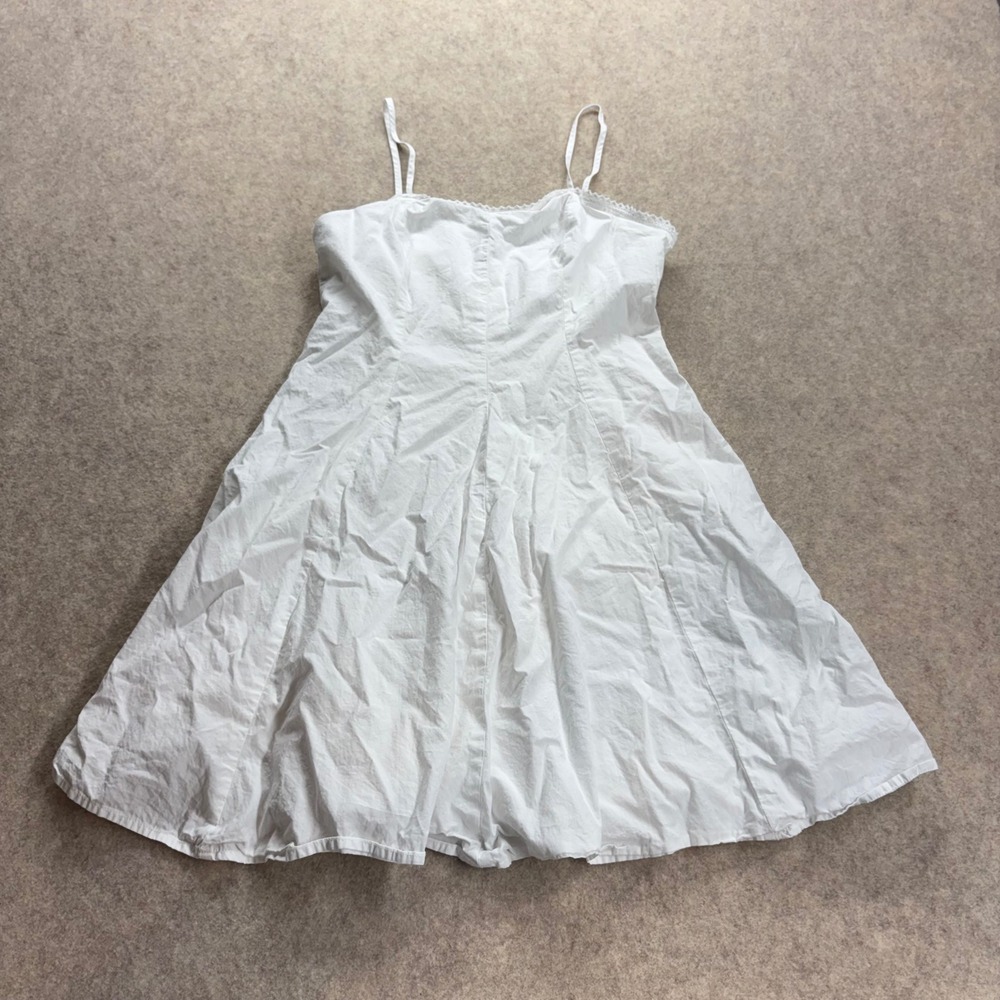 H&M Divided White Cotton Fit Flare Mini Dress Crochet Trim Spaghetti Strap Small